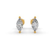 Marquise Cut Real Moissanite 2 Prong Solitaire Stud Earrings Screw Back 14K Gold Plated